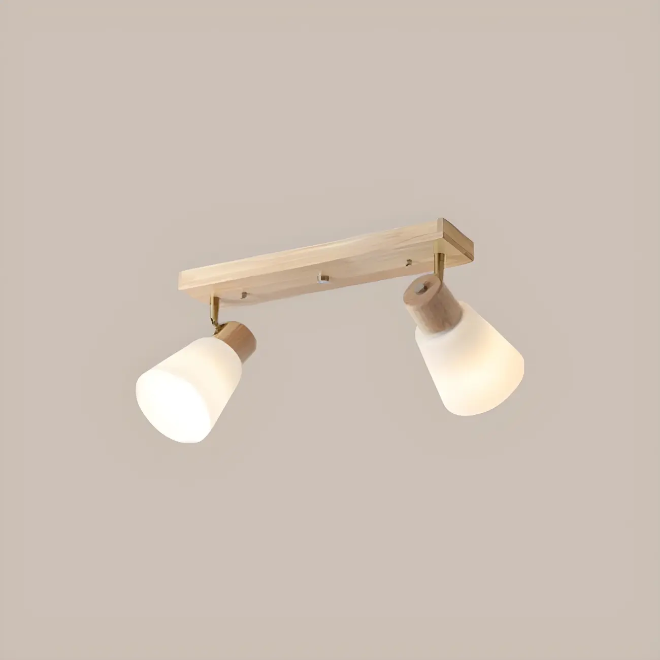 Natural Wood White Cone Glass Adjustable Semi Flush Track Light