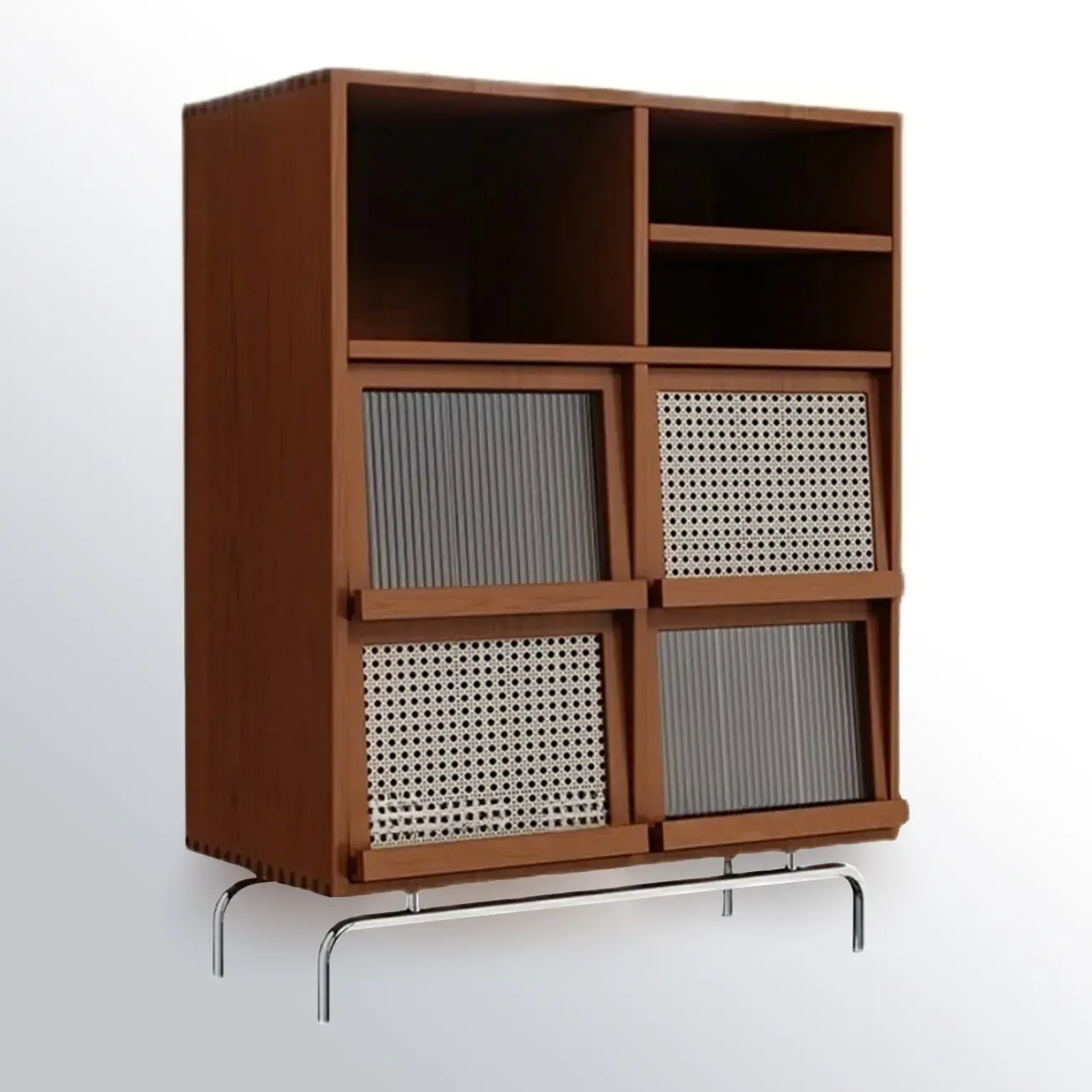 Living Room Brown Wooden Metal Legs Accent Cabinet