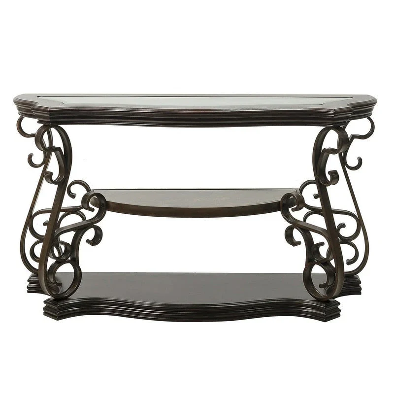 Traditional control table tempered glass top and middle shelf, retro living room foyer hallway entrance table