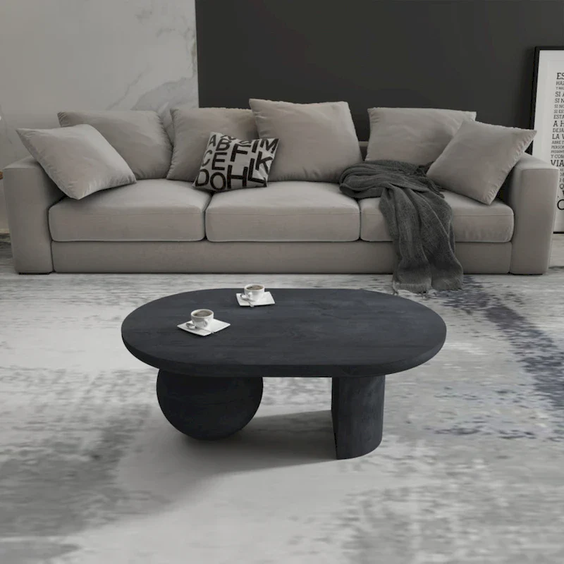 38 Inch Coffee Table, Oblong Mango Wood Top with a Modern Ball Leg
