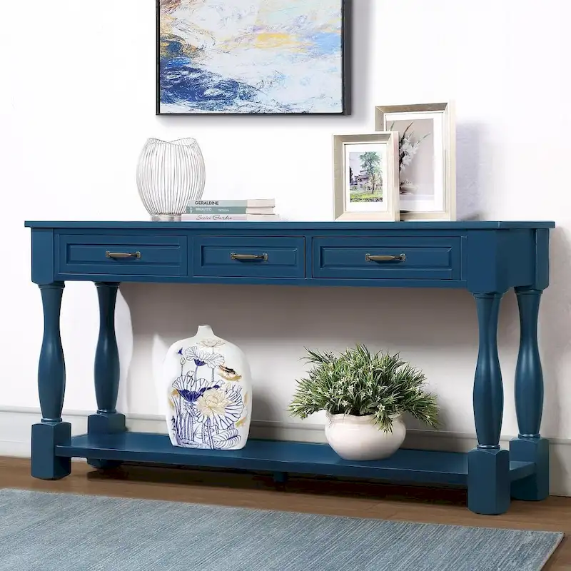 63 Solid Wood Console Table with 3 Drawers and 1 Bottom Shel