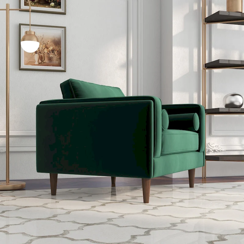 Flavia Mid-Century Modern Pillow Back Velvet Upholstered Armchair