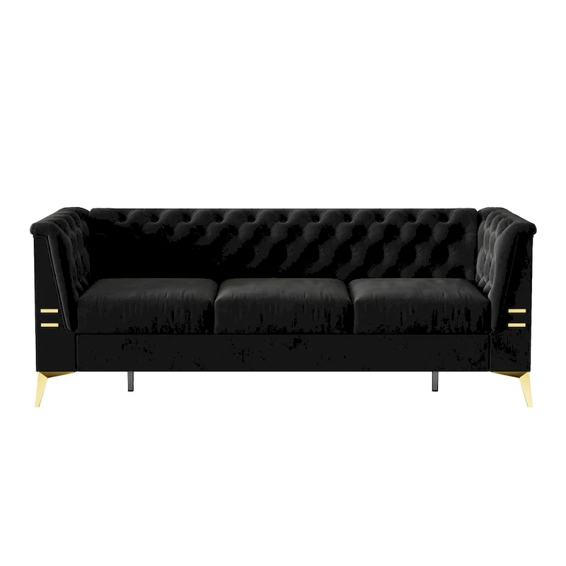 82.7 Velvet 3-Seater Sofa with Gold Metal Legs