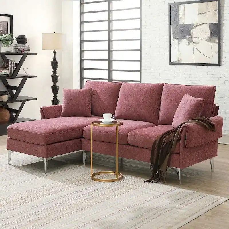 L-shaped Convertible Sectional Sofa, Chenille Sofa Couch with Reversible Chaise Lounge for Living Room, Apartment