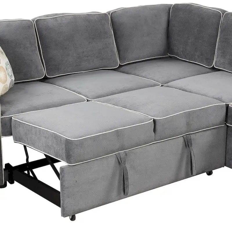 L-Shaped Reversible Chaise Sectional Sofa Pull Out Sofa Bed