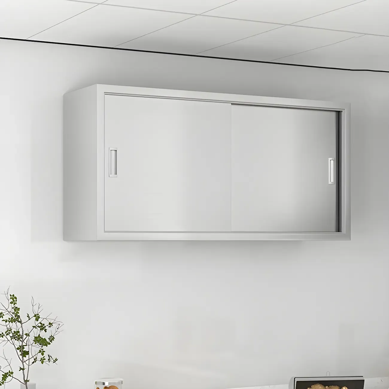 Elegant Stainless Steel Wall-Mounted Display Cabinet