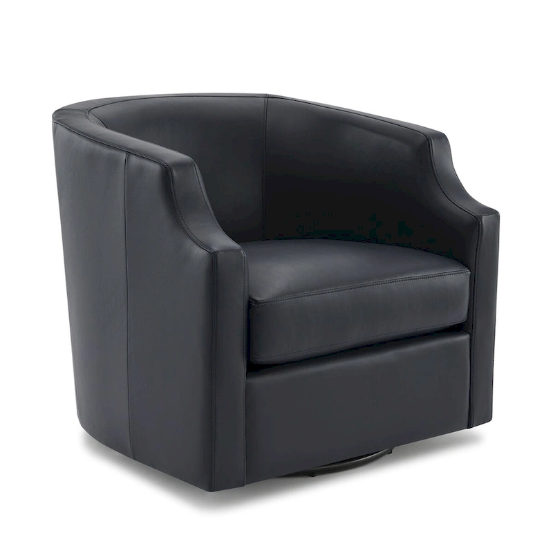Everette Midnight Blue Top Grain Leather Swivel Glider Barrel Chair by Greyson Living