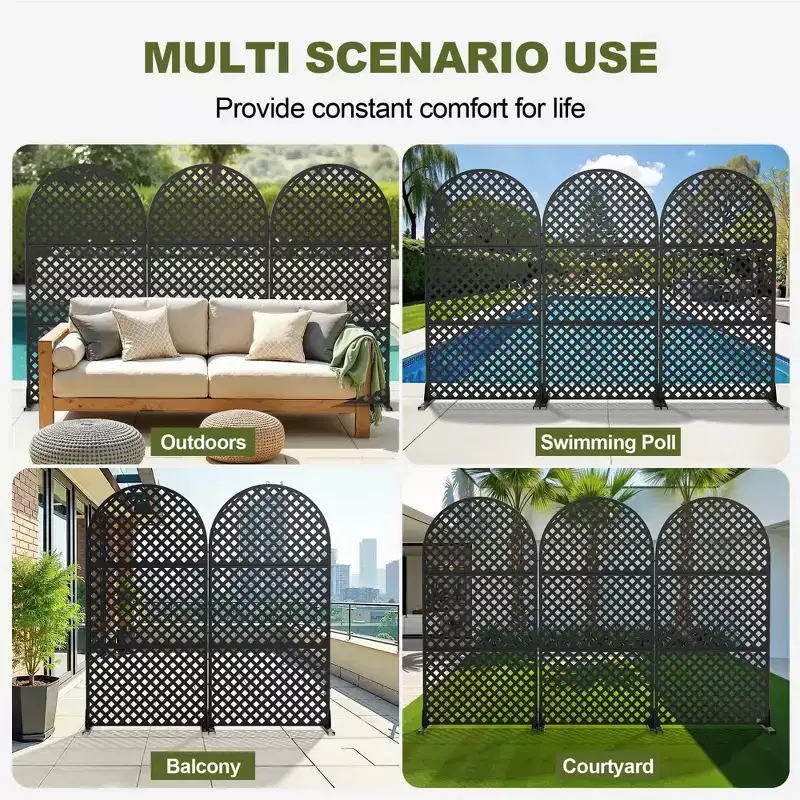 MAYEERTY Room Divider Screen Laurence Diamond Brown Arch Galvanized Sheet 72x35x16in 3-Piece Set