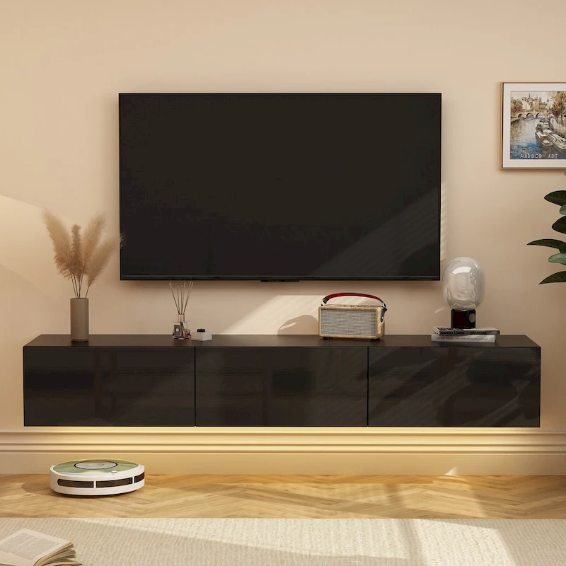 63 TV Stand Hanging TV Consoles Wall TV Cabinet with LED Entertain