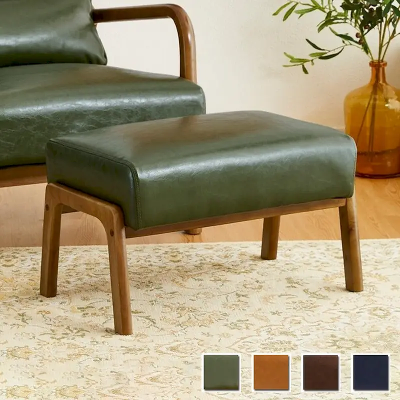 Glitzhome 24.5W Leatherette Accent Stool With Walnut Rubberwood Legs