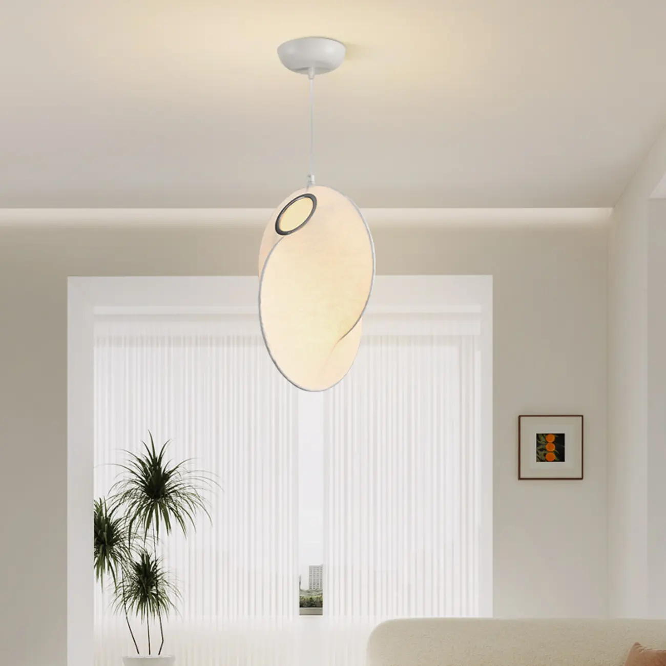 Modern White Fabric Adjustable Living Room Pendant Light
