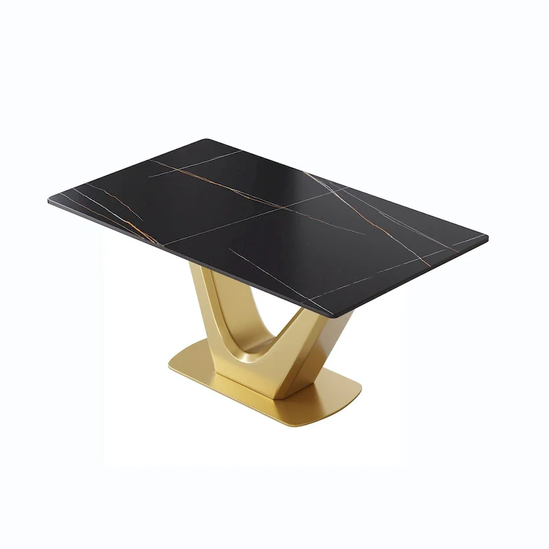 V Shape Pedestal Modern Marble Dining Table Slate Kitchen Table