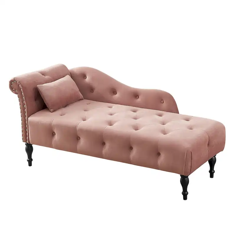 60.6 Velvet Upholstered Button Tufted Chaise Lounge Chair with Nailheads