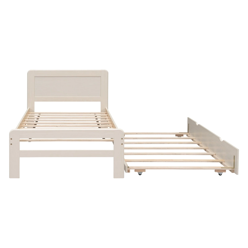 White Solid Wood Twin Bed with Trundle