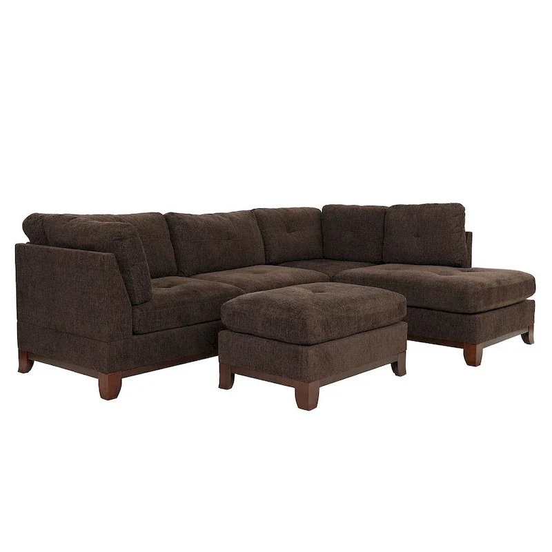 Poundex 3 Piece Fabric Sectional Sofa Set with Ottoman