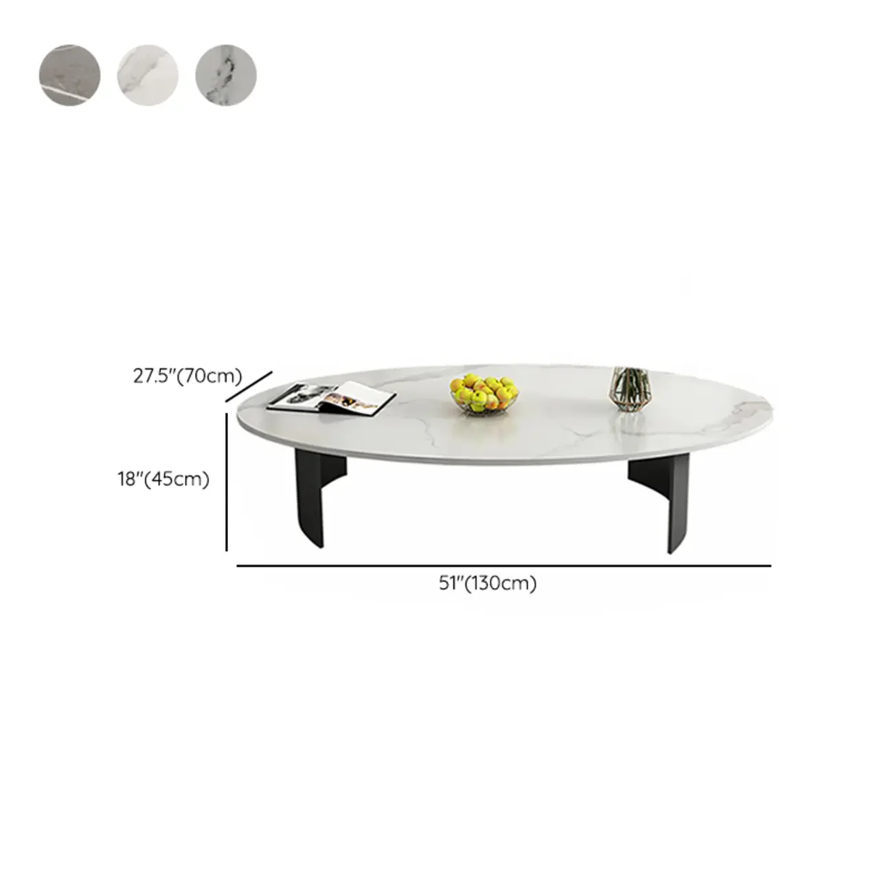 Oval Stone Top Scratch Resistant Iron Base Coffee Table