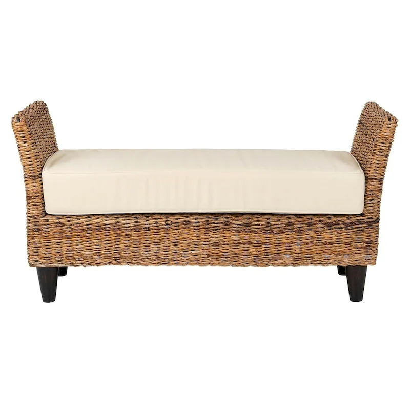 Woven Natural Abaca Bench With Cushion by East at Main
