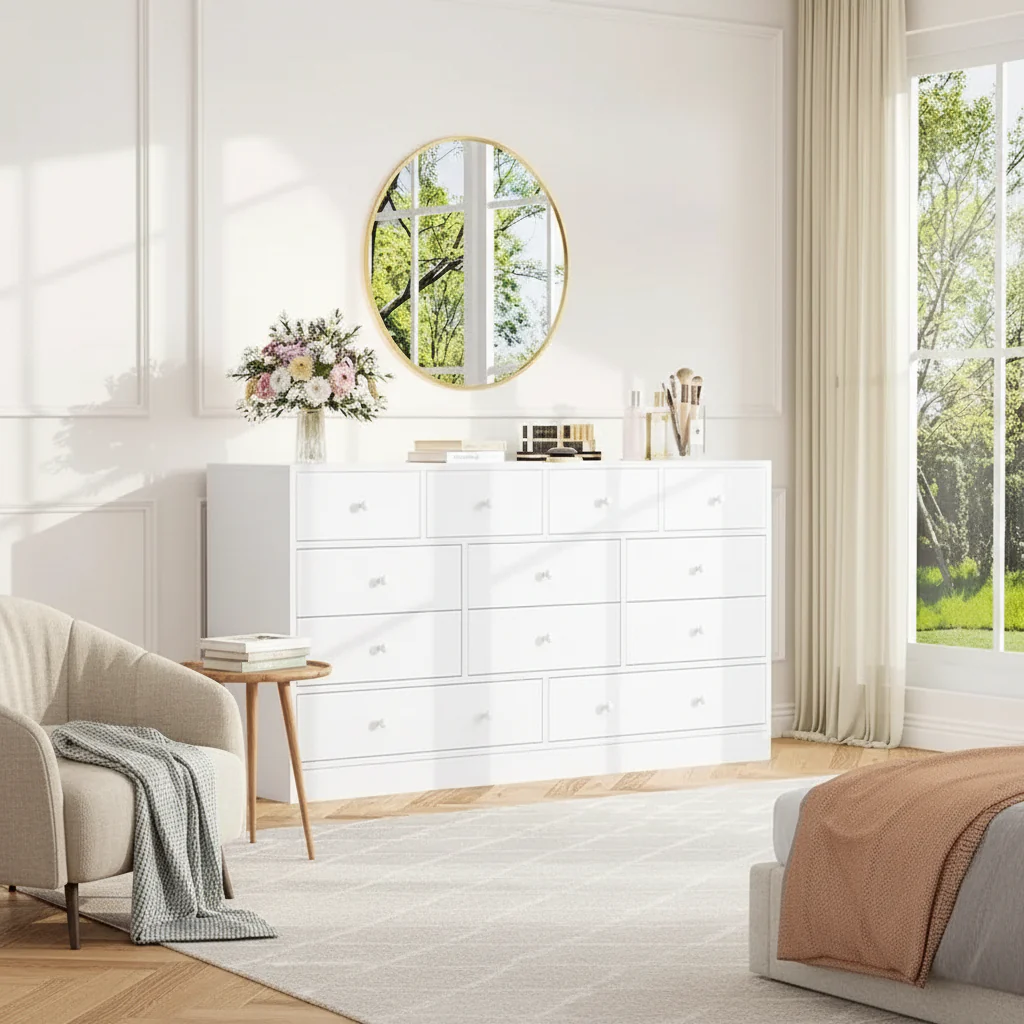 12 Drawer Dresser for Bedroom, 61 Inch Wood Dresser with Power Outlet