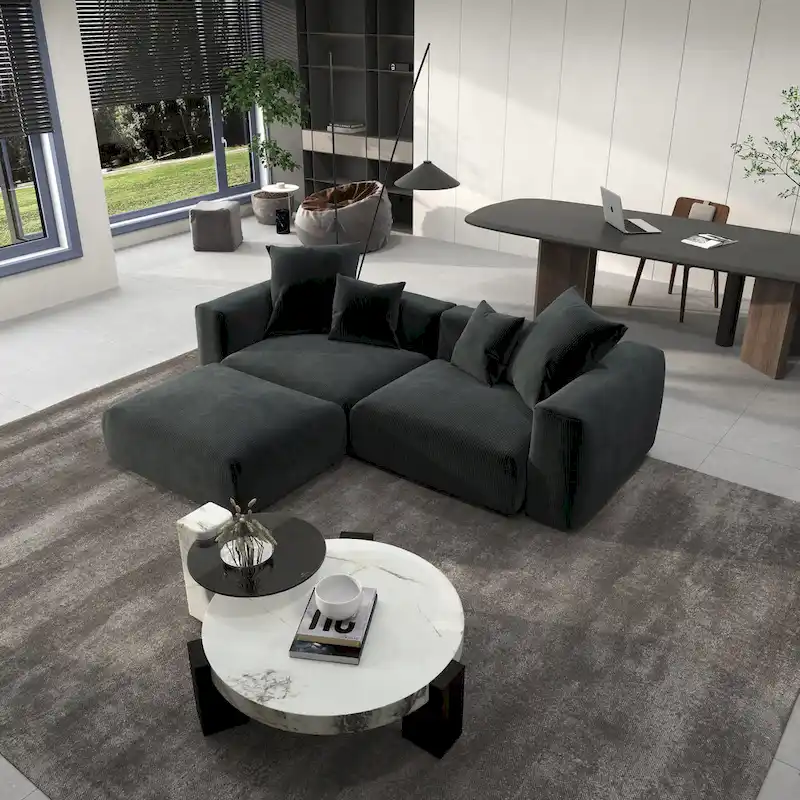 102 Oversized Corduroy Modular Sofa Reversible Couch with Ottoman