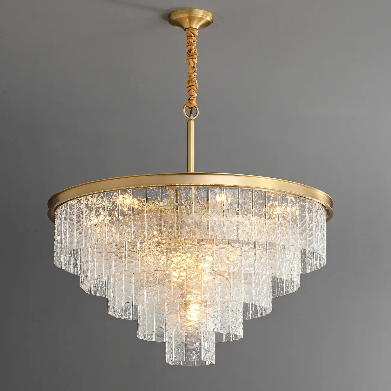 Luxury Brass Downrod Tierd Glass Gaia Chandelier