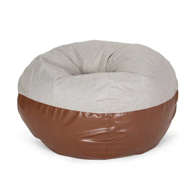 Ohnstad Modern 5 Foot Two Toned Fabric and Faux Leather Bean Bag by Christopher Knight Home