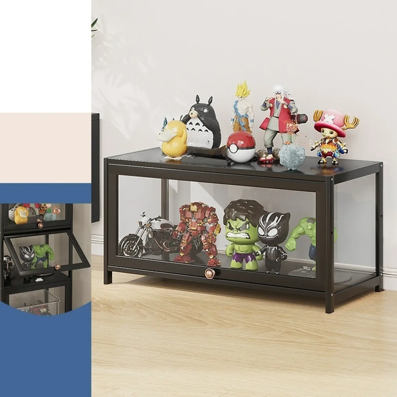 Simple Flip-up Black Clear Glass Cabinet