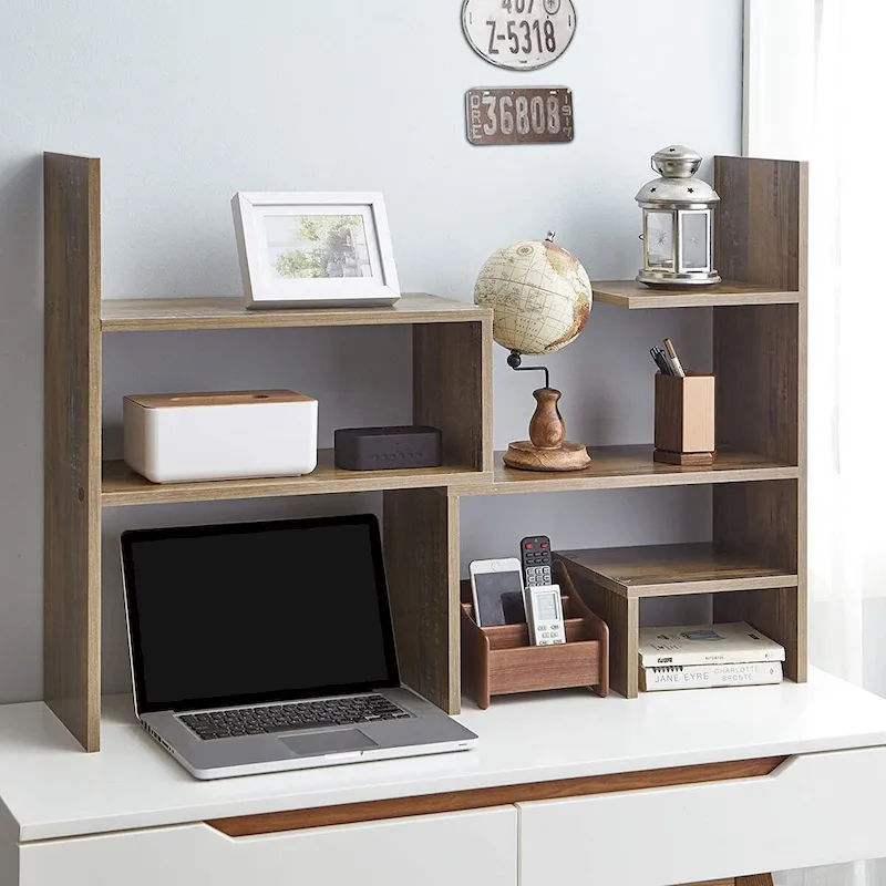 Rustic Brown Adjustable Desktop Bookshelf Organizer