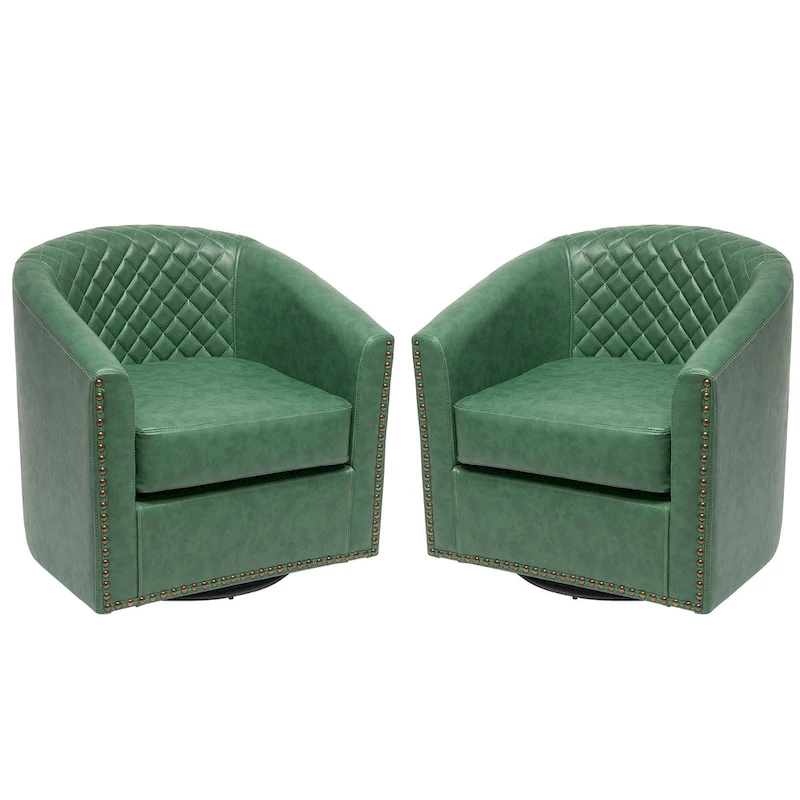 KINWELL 29 Wide Tufted PU Leather Swivel Barrel Chair (Set of 2)