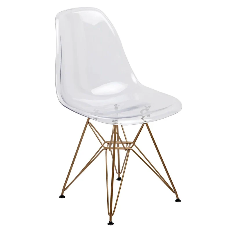 Modern Clear Acrylic Side Chair with Gold-Accented Legs