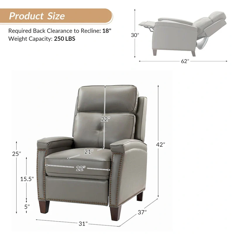 Gaspar Mid-Century  Pushback Recliner with Nailhead Trim by