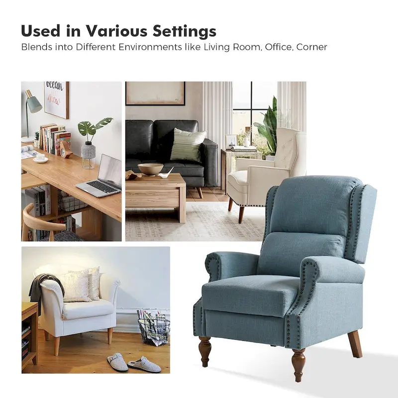 Traditional Roll Arm Manual Recliner with Solid Wood Legs