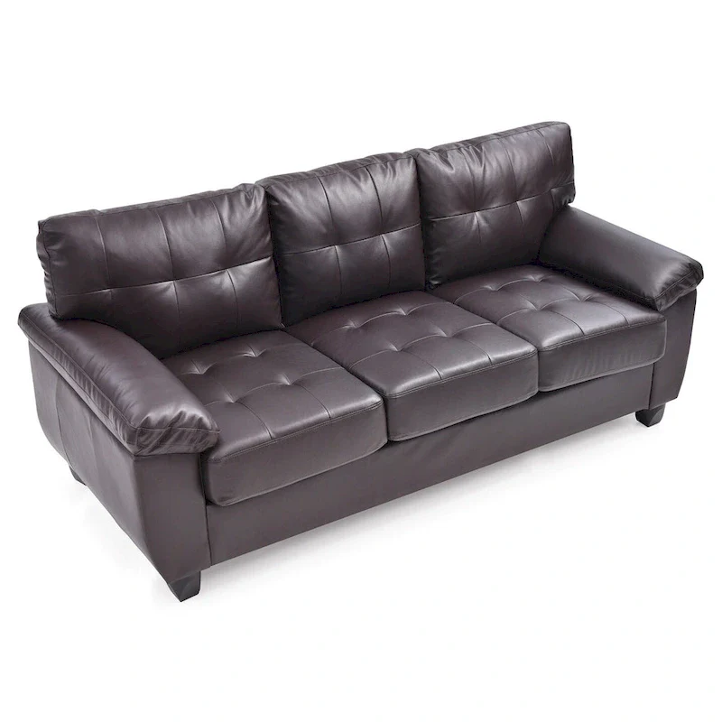 Flared Arm Faux Leather Tufted Straight Sofa - 78 - Brown