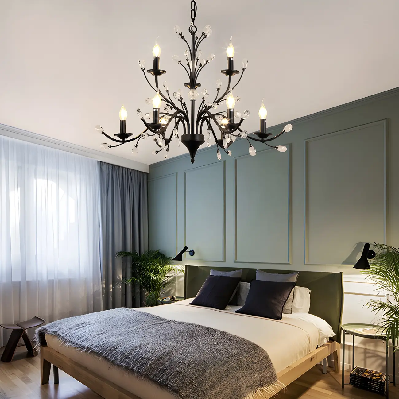 Modern Elegant Black Branch Crystal Candelabra Chandelier