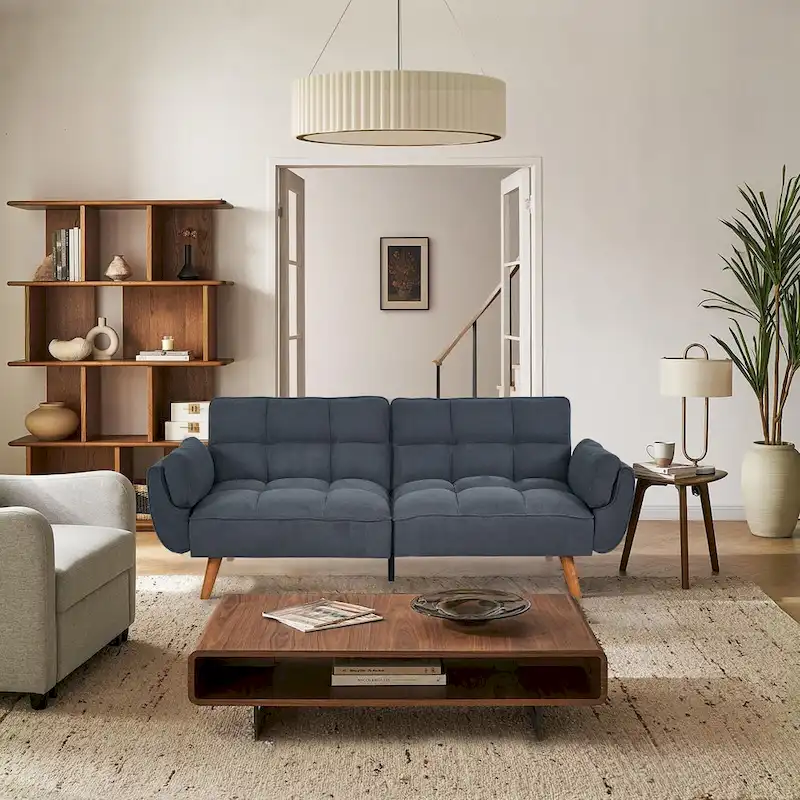 Linen Button-Tufted Loveseat Sofa, Beige/Grey/Black/Green/Yellow, Metal Legs, Seats 2