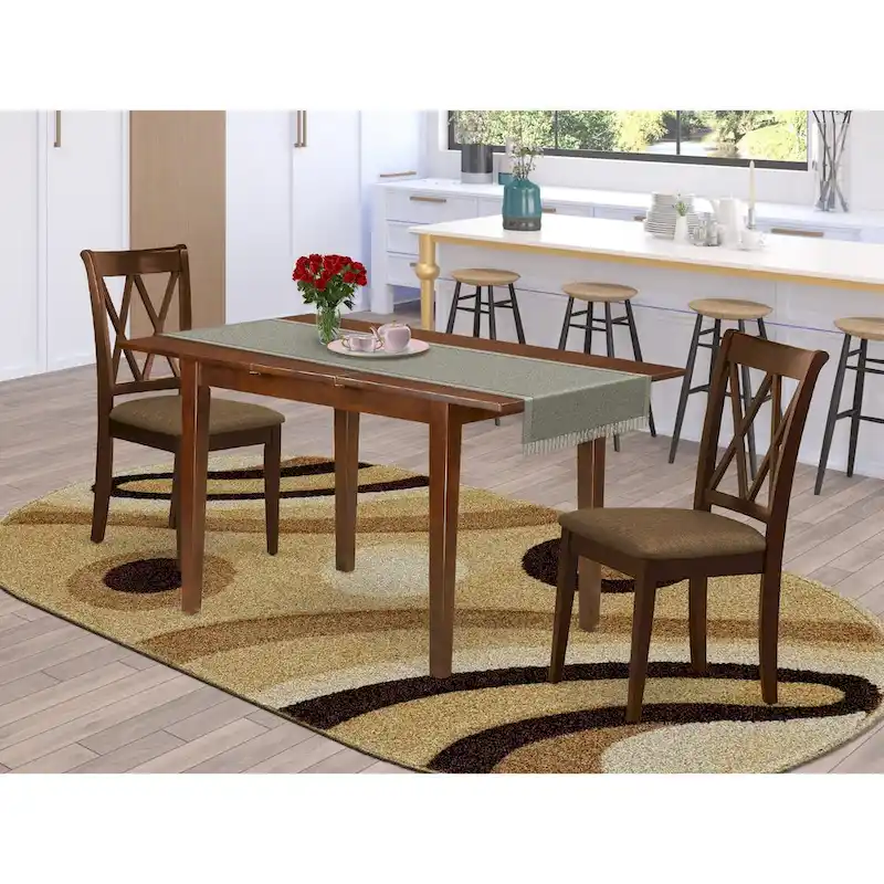 East West Furniture Dining Table Set- a Wooden Table and Linen Fabric Dining Room Chairs