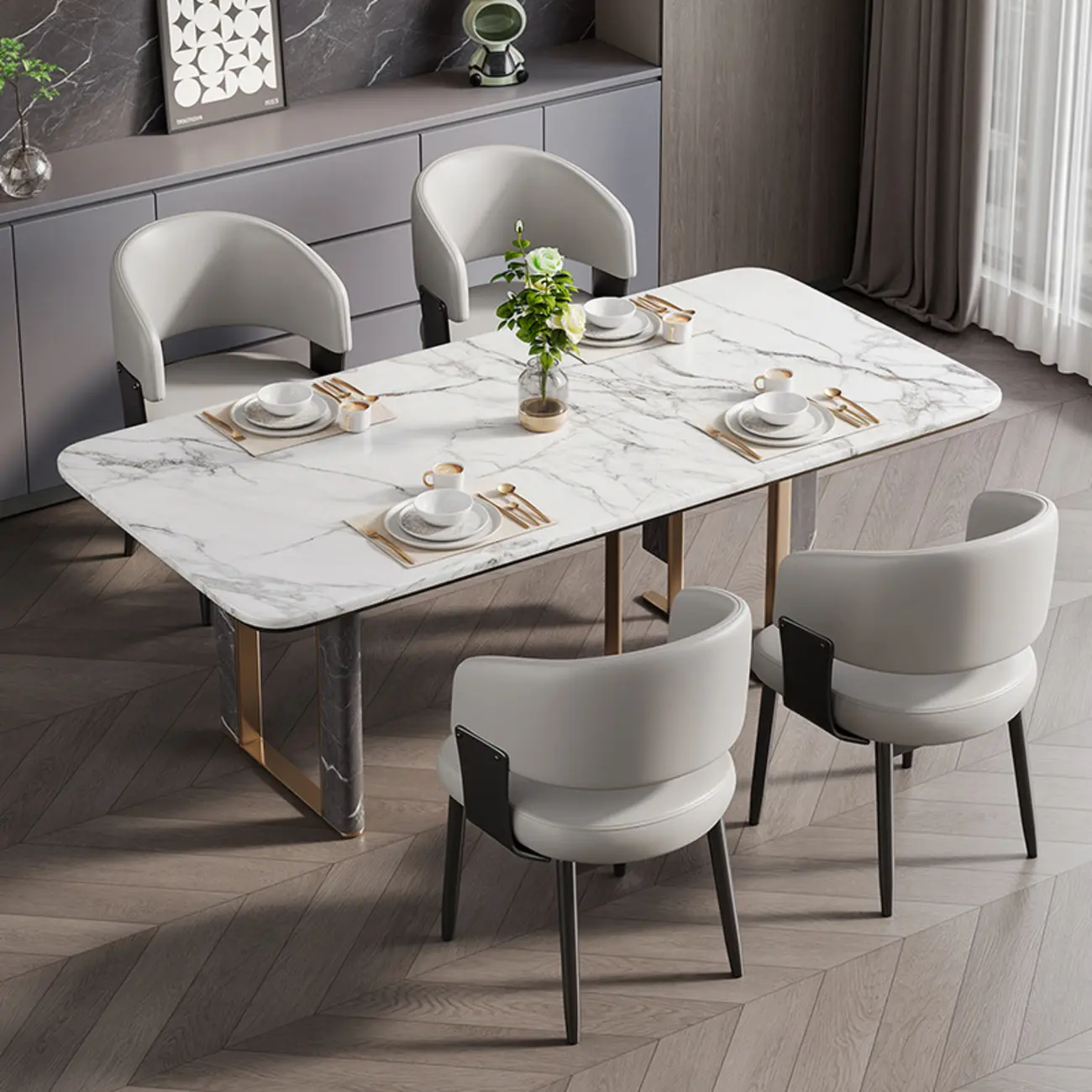 Modern Glam Leather Upholstered Dining Chair