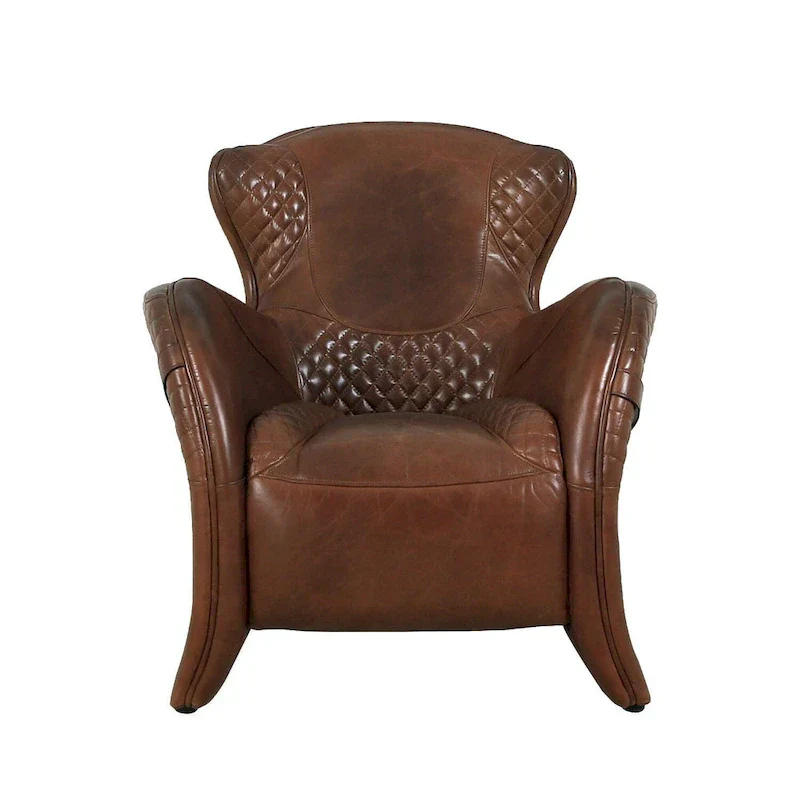 Pasargad Home Aspen Top Grain Leather Wing Chair, Brown - W31xD34.5xH33.5