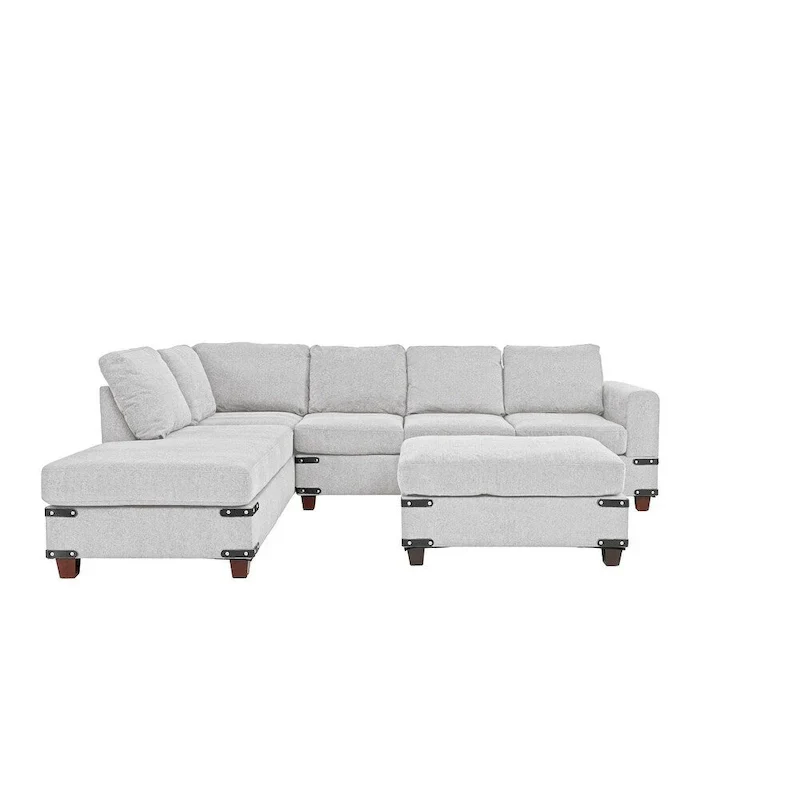 Poundex 3 Piece Fabric Sectional Sofa Set with Ottoman