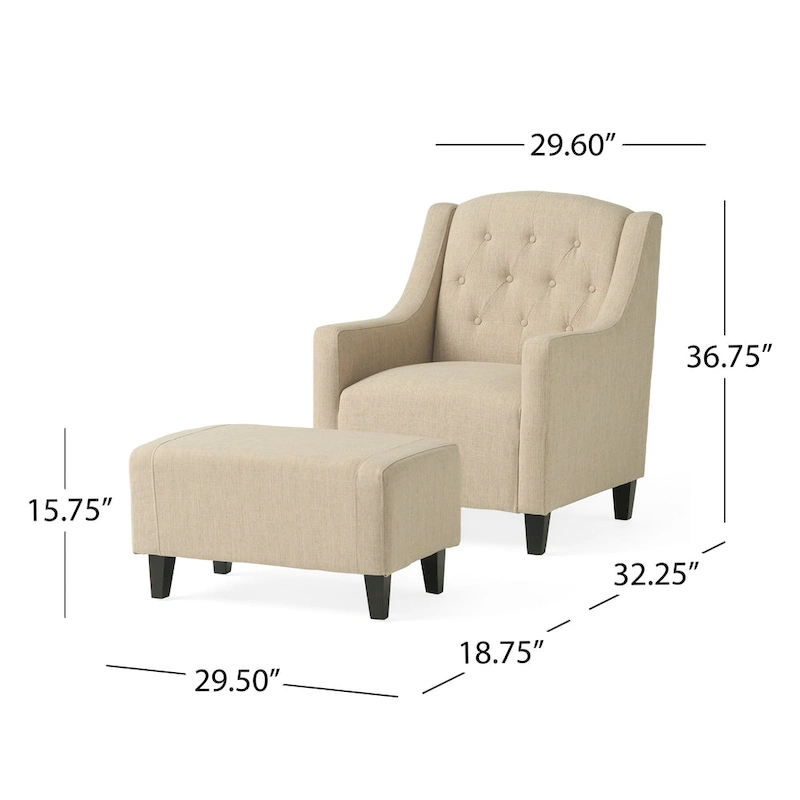 Elaine Light Beige Tufted Fabric Club Chair with Ottoman by Christopher Knight Home