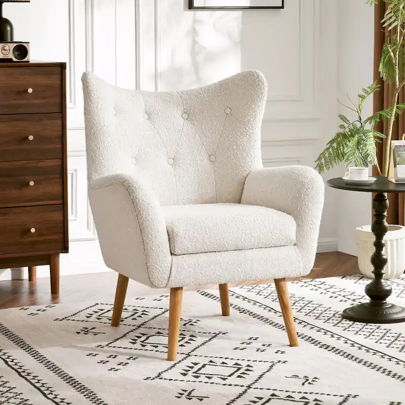 Almond Boucle Wingback Tufted Club Chair by Christopher Knight Home