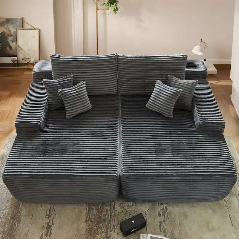 OVIOS Long Plush No Assembly Required Double Chaise Sofa