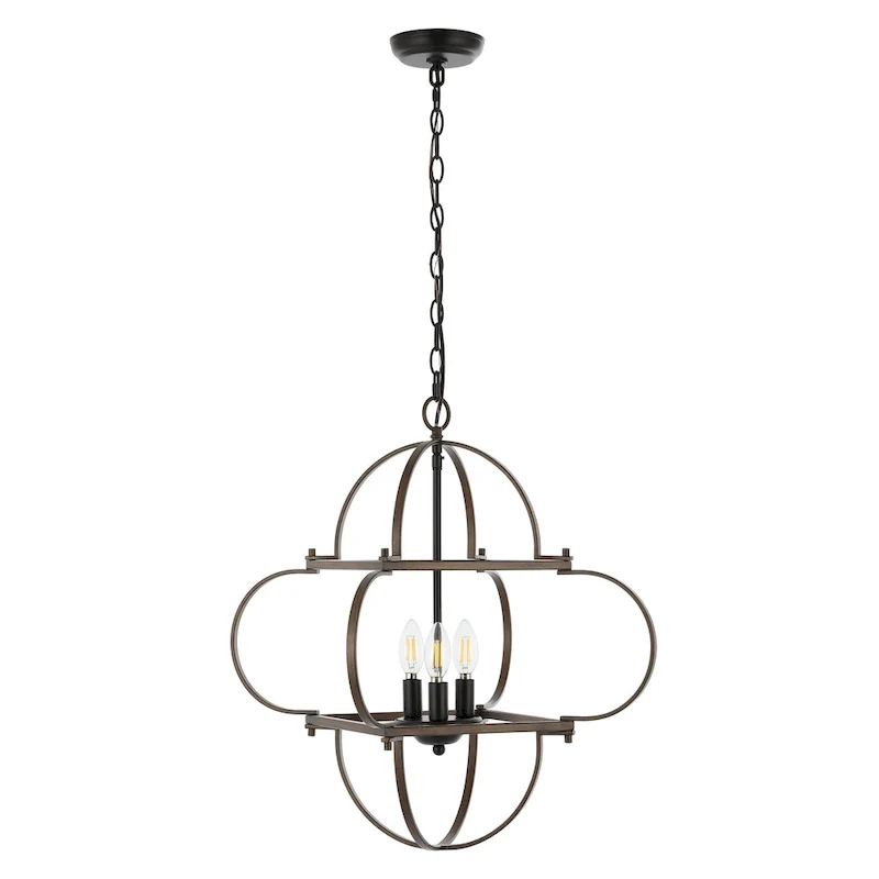 SAFAVIEH Lighting Kleoniki 24  Traditional Pendant (3-Bulb) - 24  W x 24  D x 87  H - Black/Brown - 24Wx24Dx87H