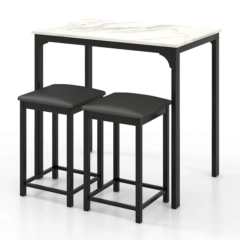 Costway 3 Piece Counter Height Dining Set Faux Marble Table 2 Chairs