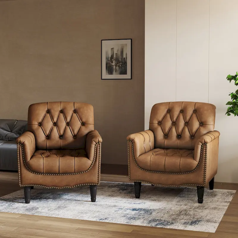 Modern Tufted Accent Armchair with Nailhead Trim Set of 2