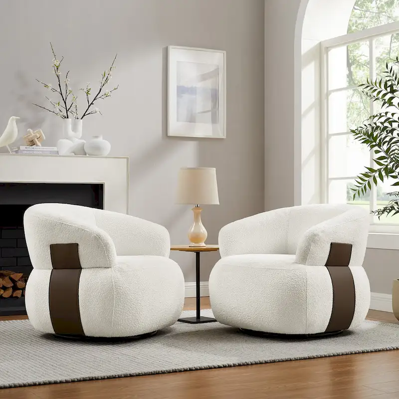 33W 360 Swivel Modern Barrel Chair Accent Chair Set of 2