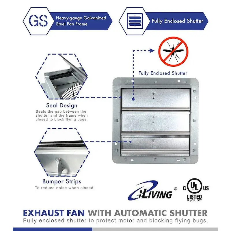 iLIVING 12 Inch Variable Speed Shutter Exhaust Fan (Wall-Mounted)