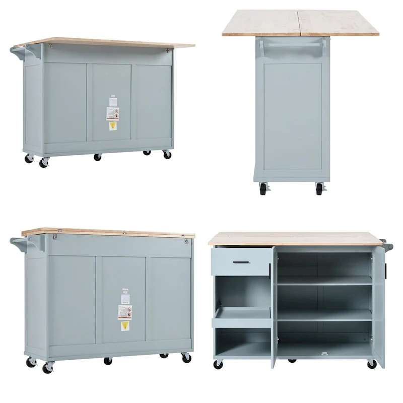 Rolling Kitchen Island w/ Foldable Counter Top,Towel Rack and Drawer