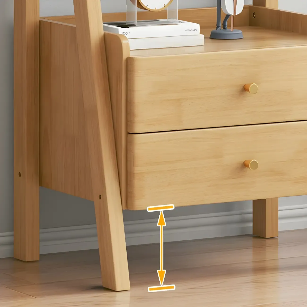 3-Tier Nut-Brown Wood Ladder Open Bookcase with Drawers