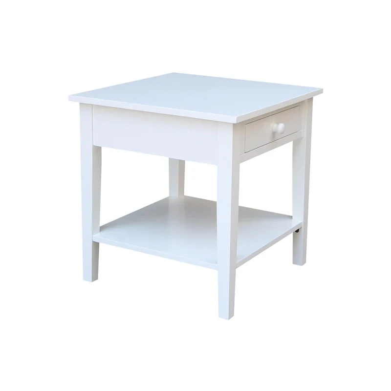 Square Solid Parawood End Table with Drawer & Shelf, 24