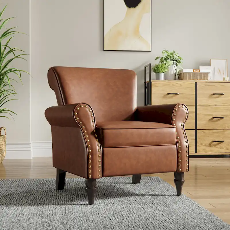 Nailheads Accent Chair Faux Leather Armchair